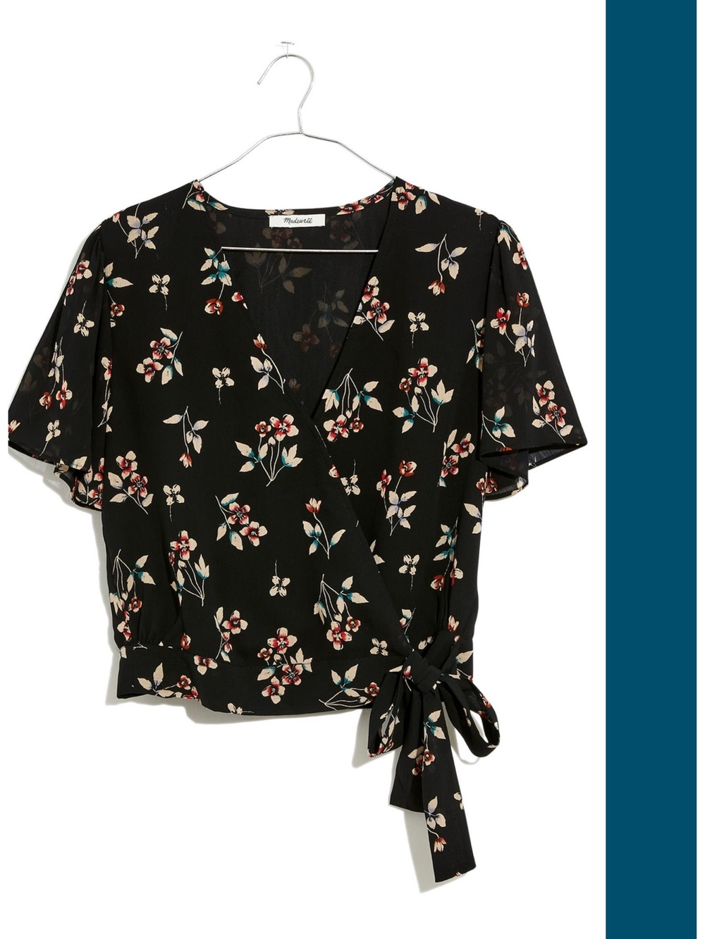 Madewell Botanical Print Wrap Top Blouse in True Black Size S EUC
